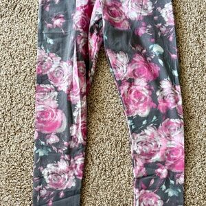 Life Is Good Gray Leggings with Pink Floral Print